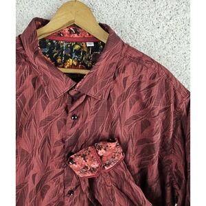 Robert Graham Burgundy Leaf Print Floral Shirt Flip Cuff Office Men's Size 4XLT